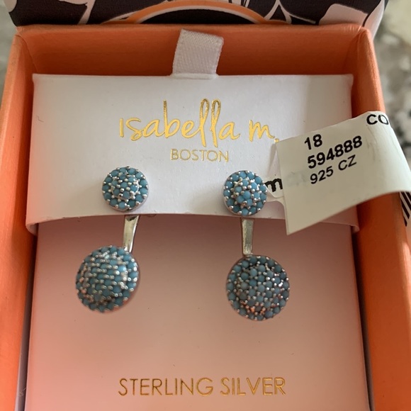 NWT Isabella M. Boston Sterling Silver CZ baby blue drop earrings pierced ears - Picture 2 of 4